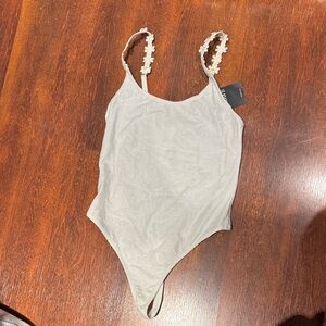 Forever 21 White Floral Strap Bodysuit